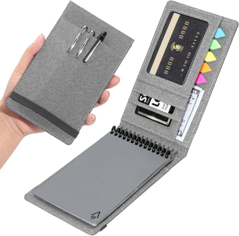 Plinyvel Notebook Cover for Rocketbook Mini & Field Notes Top Spiral (3.5"x5.5") - Durable Waterproof Case with Pen Holder & Card Slot, Power User Productivity Kit (Gray) - Image 1